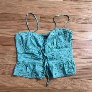 Wild Fable Cami Crop Top Womens Small Blue Eyelet Floral Lace Up Cottagecore